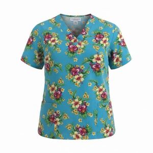 Natural Uniforms Women's V Neck Scrub Top Size Small Floral Print Tropical NWT